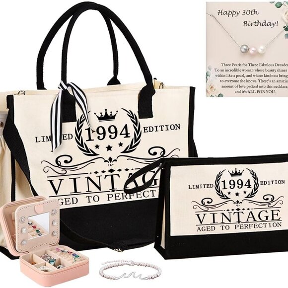 Accessories - Vintage Cotton Tote Bag Set with Zipper Pouch for Women Gifts
